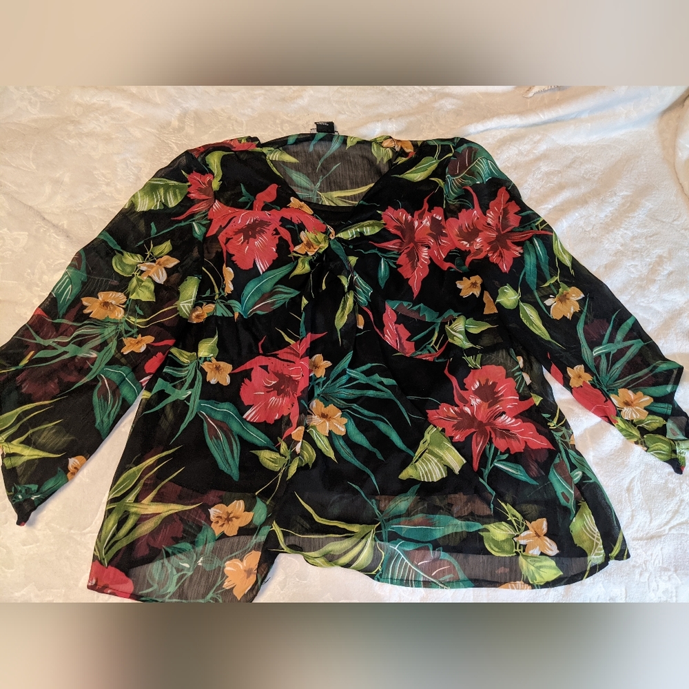Black sheer & floral blouse